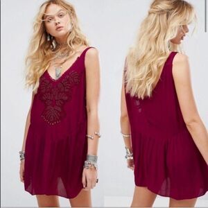 Intimately Free People Burgundy Beaded Mini Tank Dress XS